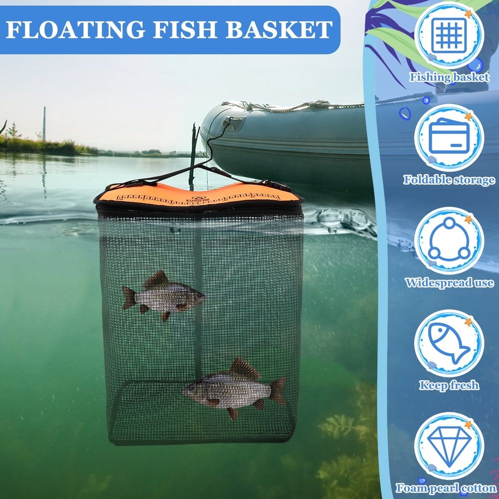 Collapsible Floating Fishing Basket – Large Capacity, Durable Reinforced Edge, Ideal for Freshwater & Saltwater Fishing