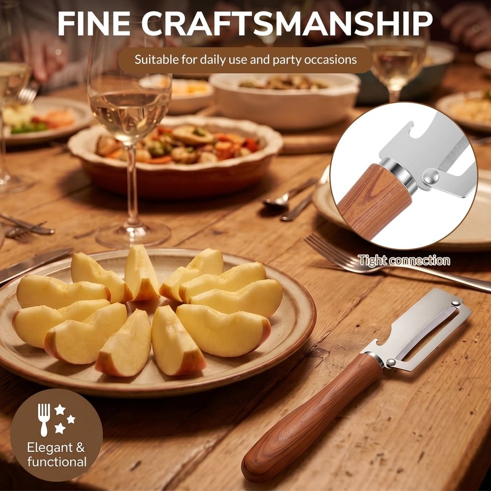 4-Pack 2-in-1 Vegetable Peeler with Bottle Opener, Stainless Steel Blade & Ergonomic Imitation Wood Handle, Multipurpose Kitchen Tool for Potatoes, Carrots, Fruits