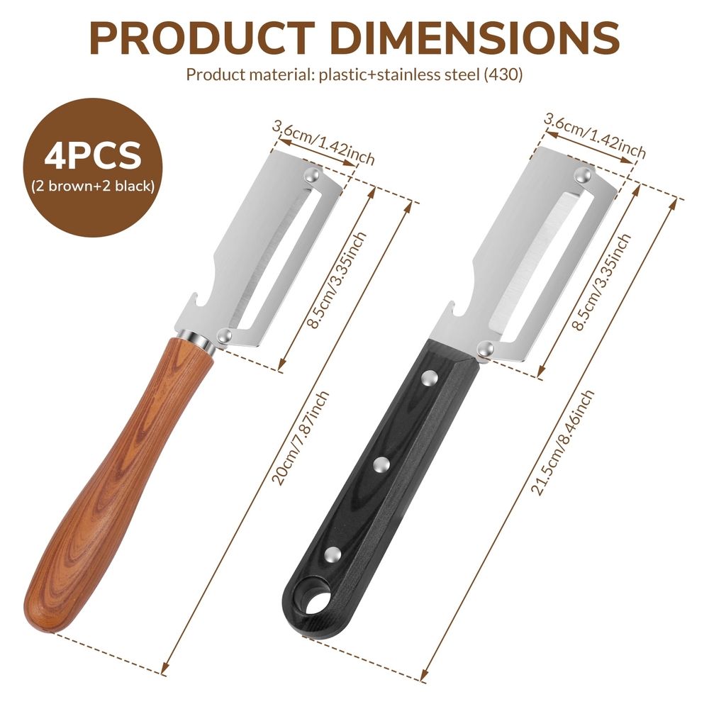 4-Pack 2-in-1 Vegetable Peeler with Bottle Opener, Stainless Steel Blade & Ergonomic Imitation Wood Handle, Multipurpose Kitchen Tool for Potatoes, Carrots, Fruits