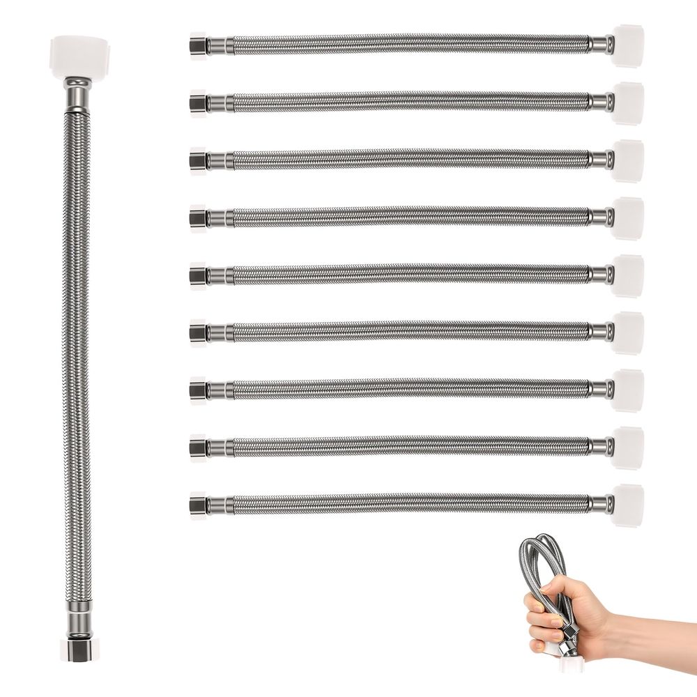 10 Pack Toilet Water Supply Line 11.8 Inch Braided 7/8" Ballcock x 3/8" Compression Flexible Toilet Water Hose Connector Stainless Steel Water Supply Line for Replacement