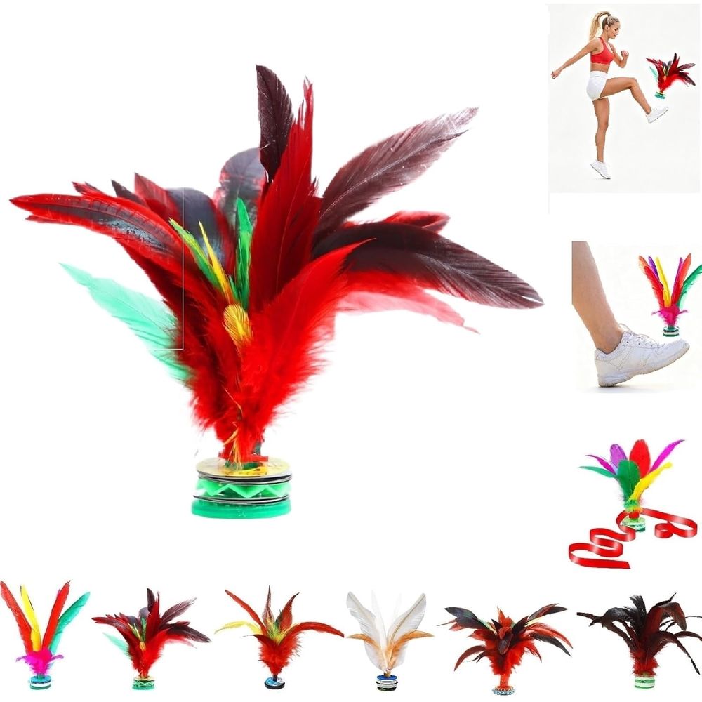Chinese Footbag, Kick Shuttlecock Chinese Jianzi, 7.87' Real Feather Shuttlecock for Outdoor Exercise, Agility Training and Coordination Game for Adults