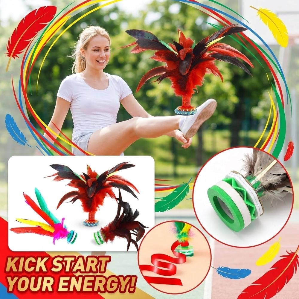 Chinese Footbag, Kick Shuttlecock Chinese Jianzi, 7.87' Real Feather Shuttlecock for Outdoor Exercise, Agility Training and Coordination Game for Adults