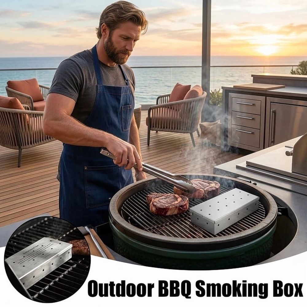BBQ Smoker Box For Smoking, Stainless Steel BBQ Meat Grilling Box for Wood Chips, for Gas, Electric & Charcoal Grills, Outdoor Accessories (3 PCS)