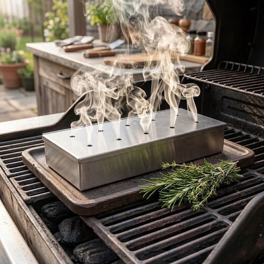 BBQ Smoker Box For Smoking, Stainless Steel BBQ Meat Grilling Box for Wood Chips, for Gas, Electric & Charcoal Grills, Outdoor Accessories (3 PCS)