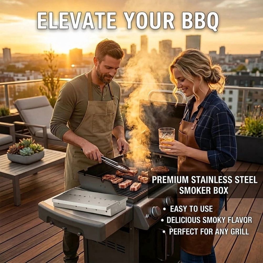 BBQ Smoker Box For Smoking, Stainless Steel BBQ Meat Grilling Box for Wood Chips, for Gas, Electric & Charcoal Grills, Outdoor Accessories (3 PCS)