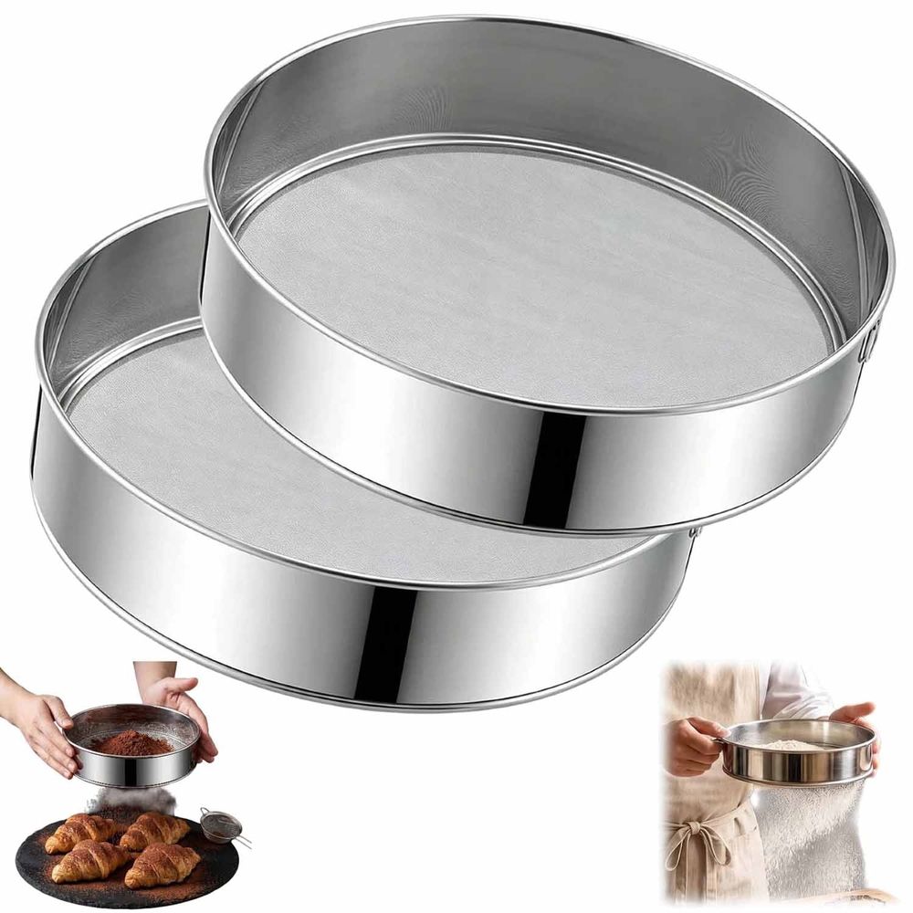 Vibrating Sifter Screen, Stainless Steel Vibrate Sieve Mesh Screen, Automatic Powder Sifter Machine Mesh Screens for Powder Flour Industrial Filtration (2 Pieces)