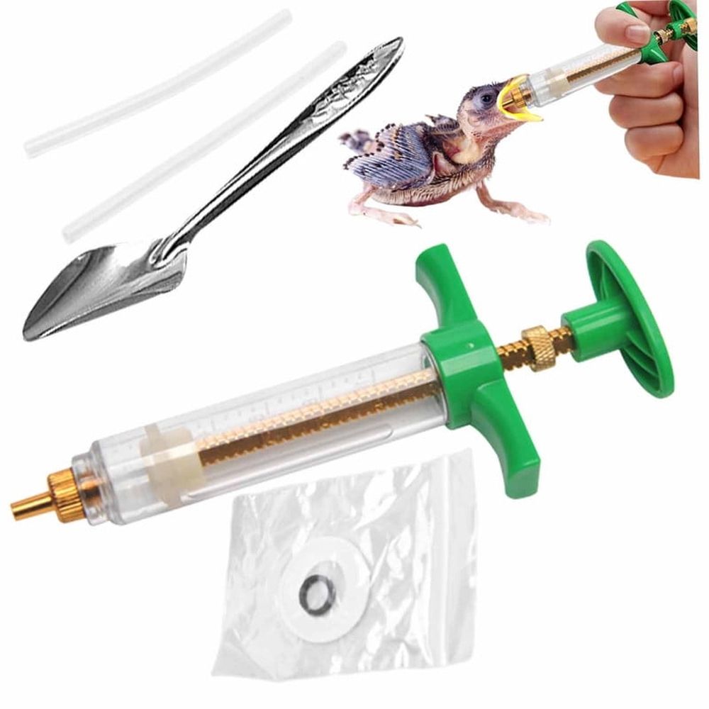 Baby Bird Feeding Kit 6PCS/Set 20ML Baby Birds Feeding Syringe with Hose and Spoons, Hand Device with Scale and Positioning Screw for Sick and Young Birds (1 Set)