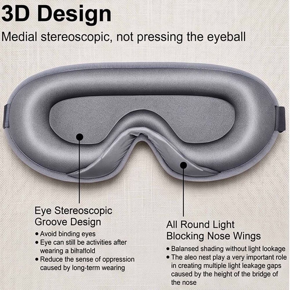 Upgrade Sleep Mask for Women Men, 3D Contoured Blackout Eye Mask for Sleeping, Soft Breathable Adjustable Strap Sleep Eye Cover for Travel, Nap, and Shift Work (Gray)