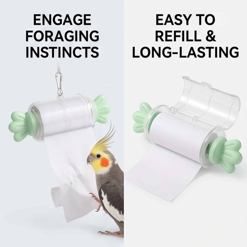 Parrot Rolling Paper Foraging Chew Toy Safe Natural Bird Cage Accessories Interactive Bird Enrichment Toy for Cockatiels Conures Budgies Small Parrots Green