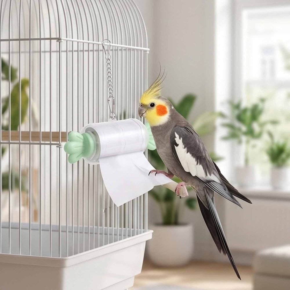 Parrot Rolling Paper Foraging Chew Toy Safe Natural Bird Cage Accessories Interactive Bird Enrichment Toy for Cockatiels Conures Budgies Small Parrots Green