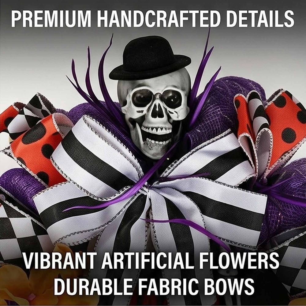 Halloween Wreaths for Front Door, Spooky Halloween Door Wreath with Spider Skeleton Black Rose Bloody Hand Design, Happy Halloween Decorations for Indoor Outdoor Home Porch Wall Decor