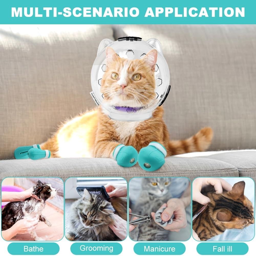 Cat Muzzle for Grooming, Adjustable Cat Helmet with 3.19 Inch Opening Diameter, Breathable Kitty Hood Anti Bite Bubble Astronaut Groomin Mask for Pet Bath Nail Trimming,L