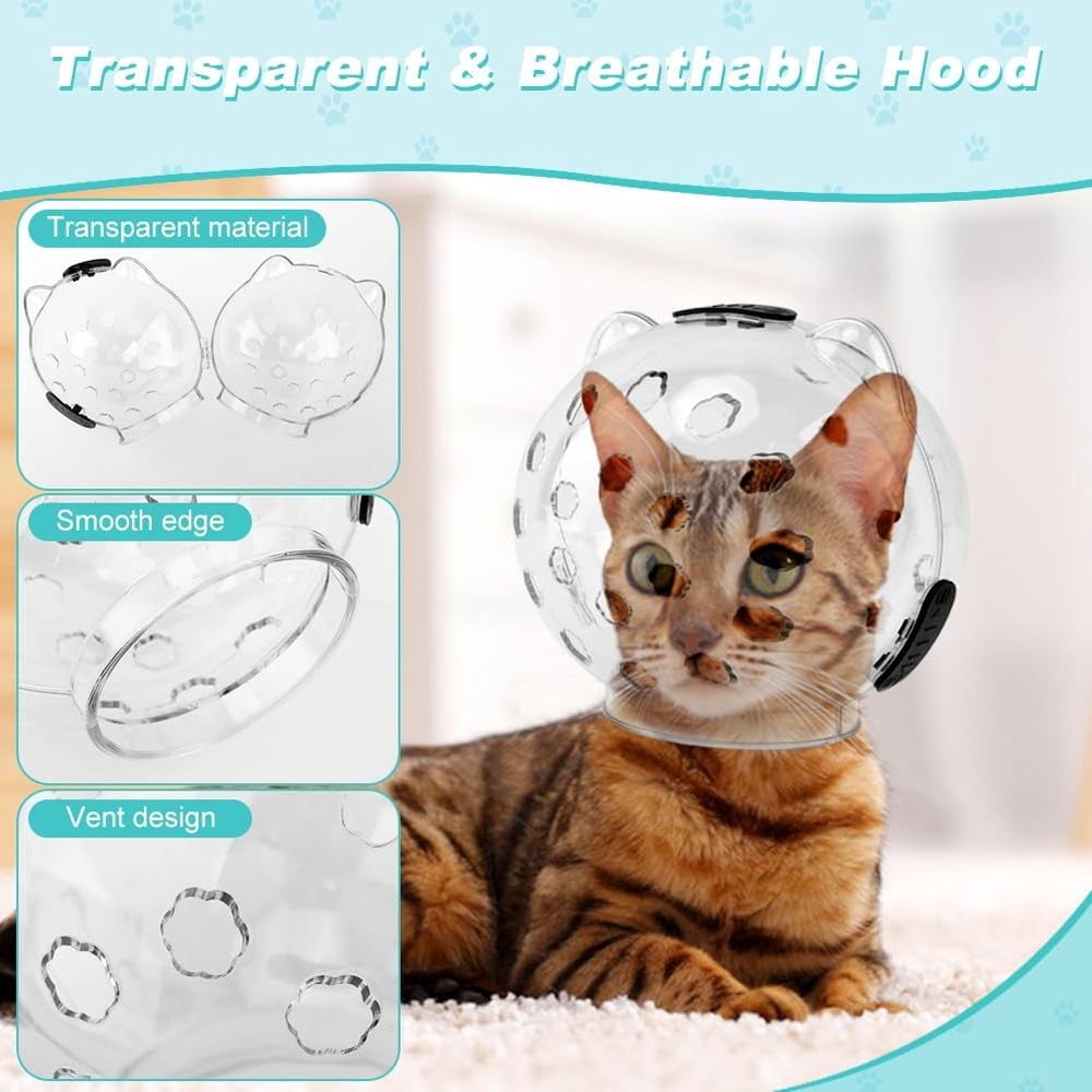 Cat Muzzle for Grooming, Adjustable Cat Helmet with 3.19 Inch Opening Diameter, Breathable Kitty Hood Anti Bite Bubble Astronaut Groomin Mask for Pet Bath Nail Trimming,L