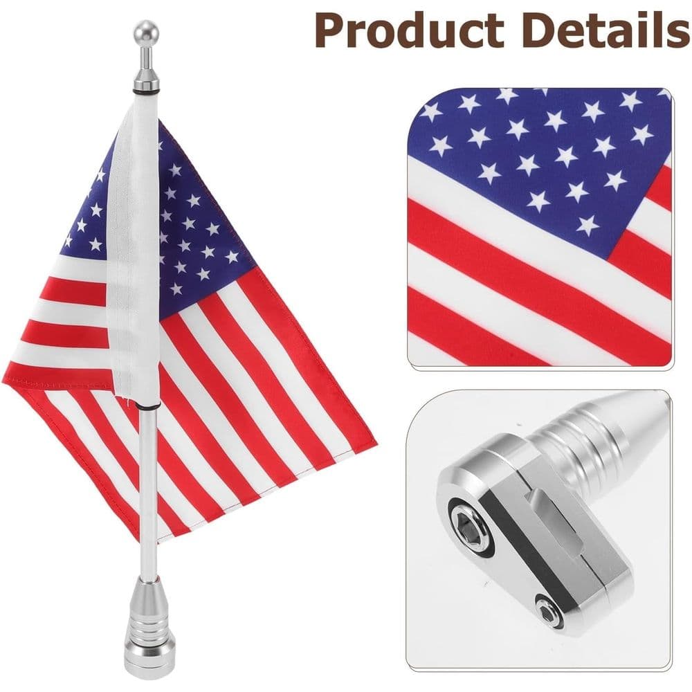 Motorcycle Flagpole Mount Sturdy Metal Construction Clamp Style Silver Finish