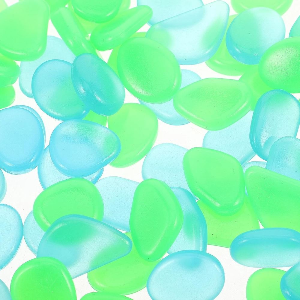 100pcs Smooth Glow in Dark Pebbles Resin Stones for Garden Aquarium and Indoor Decor