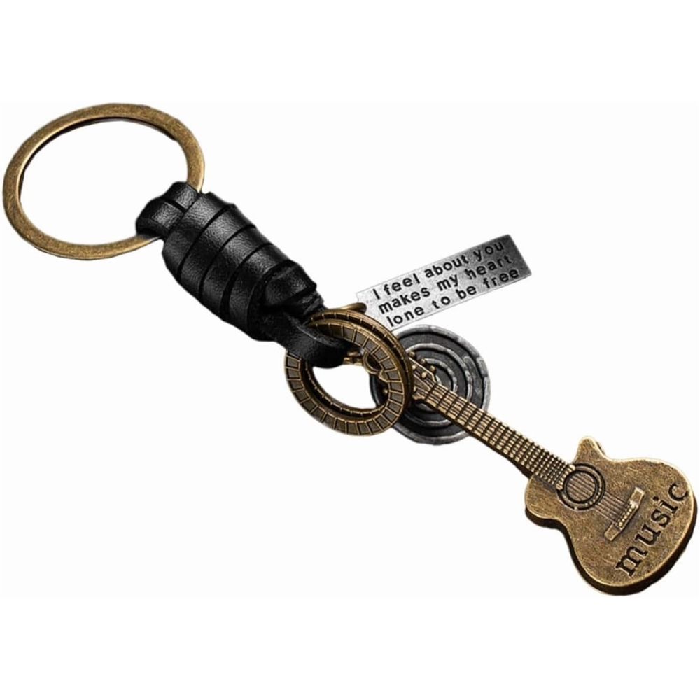 Vintage Small Guitar Keychain for Car Keys and Phone - Zinc Alloy PU Smooth Texture Lightweight Fade Resistant Carry