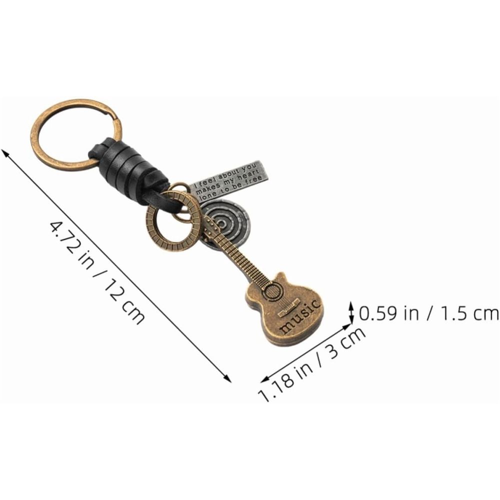 Vintage Small Guitar Keychain for Car Keys and Phone - Zinc Alloy PU Smooth Texture Lightweight Fade Resistant Carry