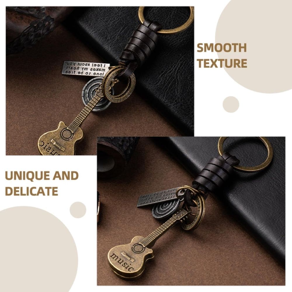 Vintage Small Guitar Keychain for Car Keys and Phone - Zinc Alloy PU Smooth Texture Lightweight Fade Resistant Carry