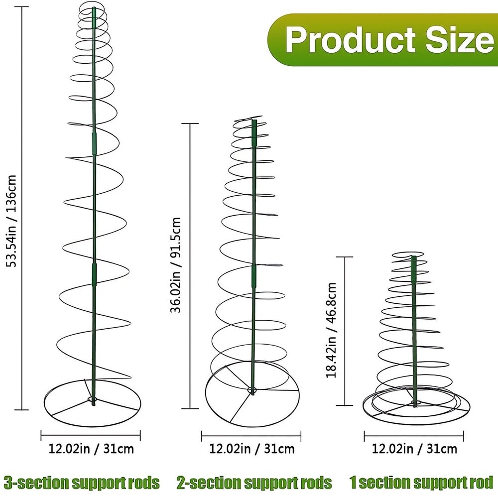 Rattan Climbing Plant Stand | 53.6" Tall Iron & Plastic Coil Ring Support | Expandable Garden Screw Stand for Vines & Flowers | Includes 3 Support Posts | Space-Saving Foldable Design