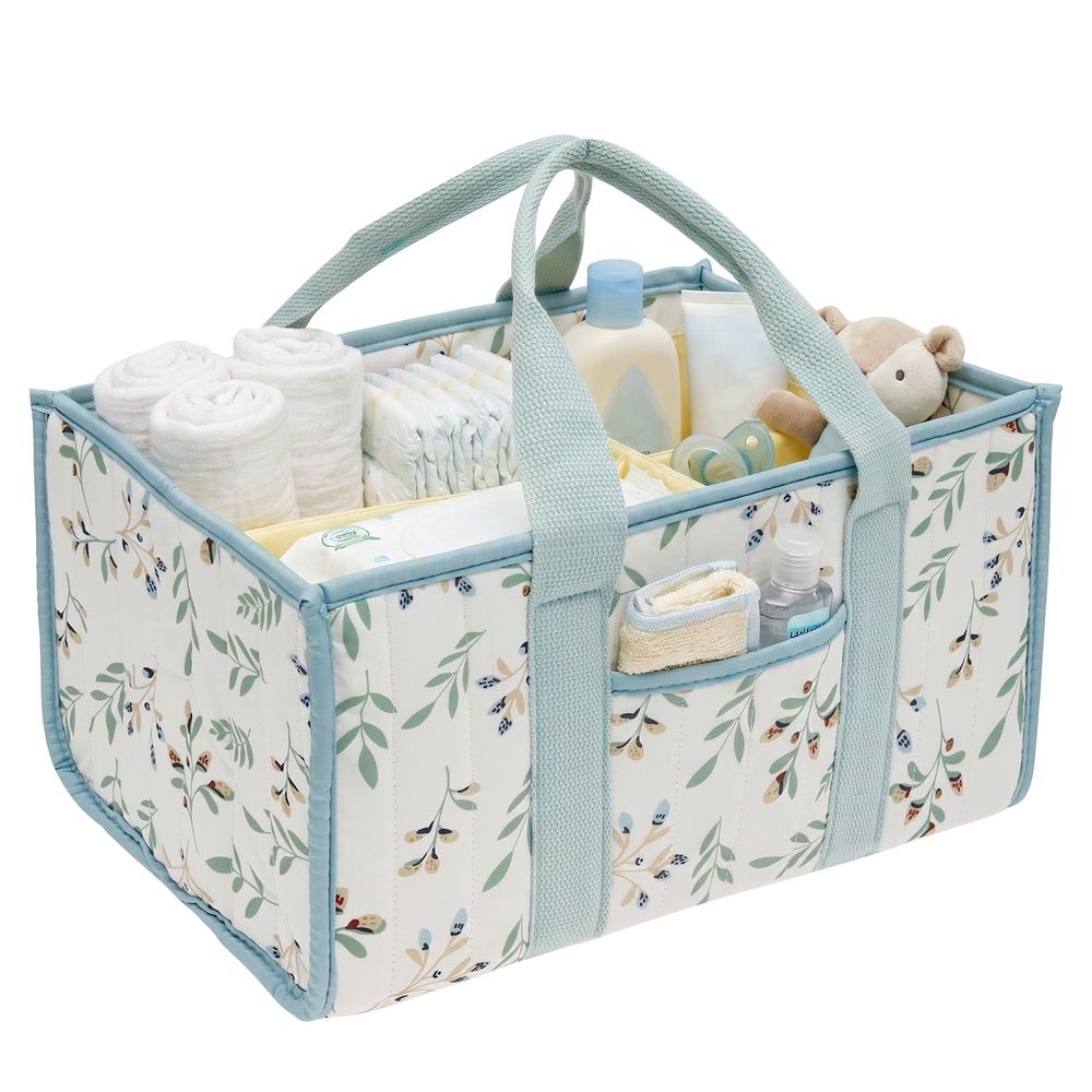 Baby Diaper Caddy Organizer with Rigid Inner Frame, for Changing Table or Car - Unisex Baby Shower Basket