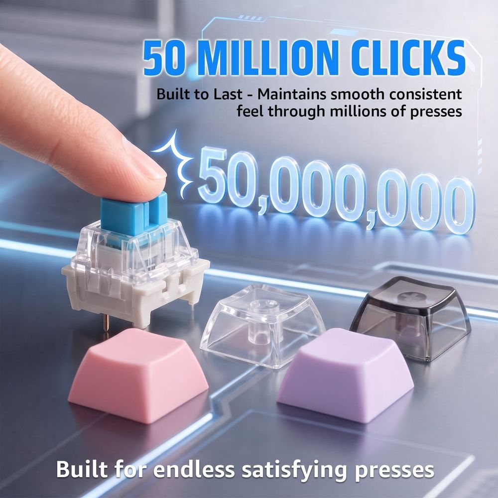 100Pcs Blue Mechanical Keyboard Switch with 10 Keycap Universal 3 Pin Design Waterproof and Dustproof Compatible with 3D Printed Clickers