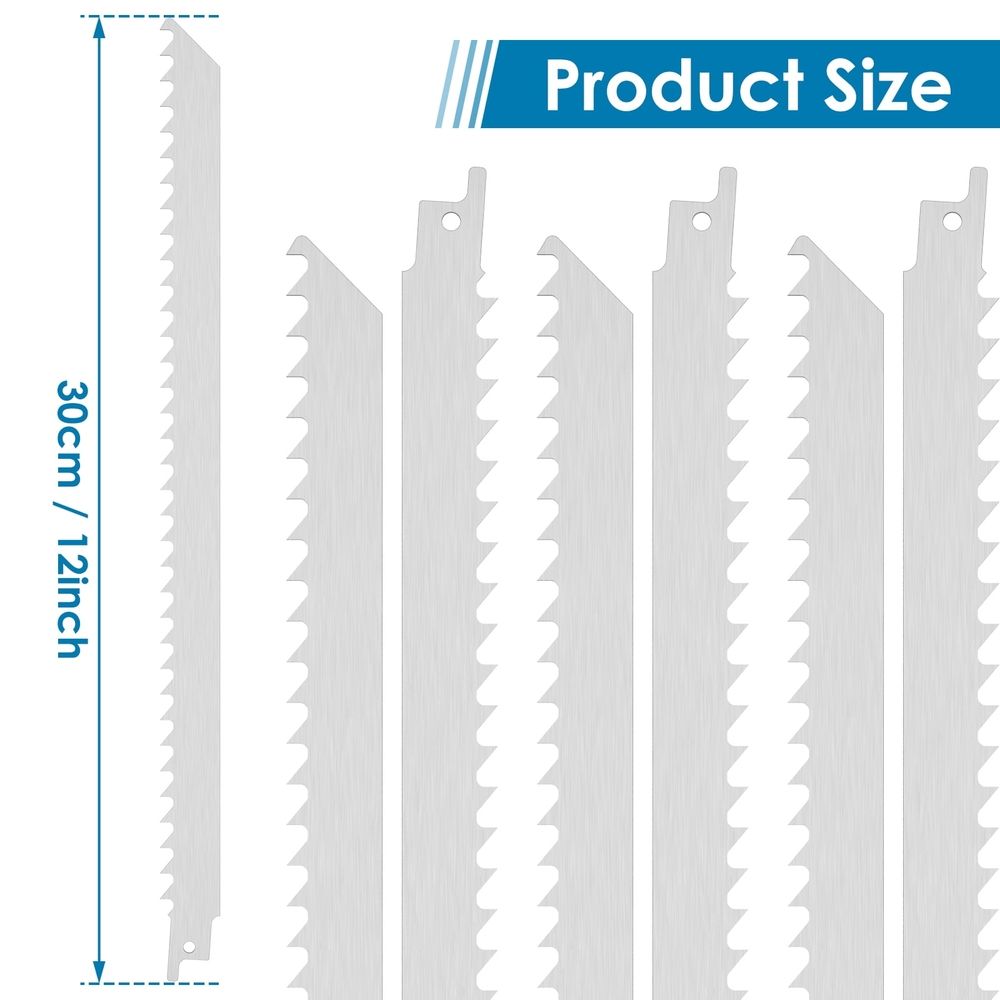 6PCS Reciprocating Saw Blade Set 12in Stainless Steel Saw Blades 3TPI Big Tooth Unpainted Saw Blades for Frozen Meat Bones Turkey Beef