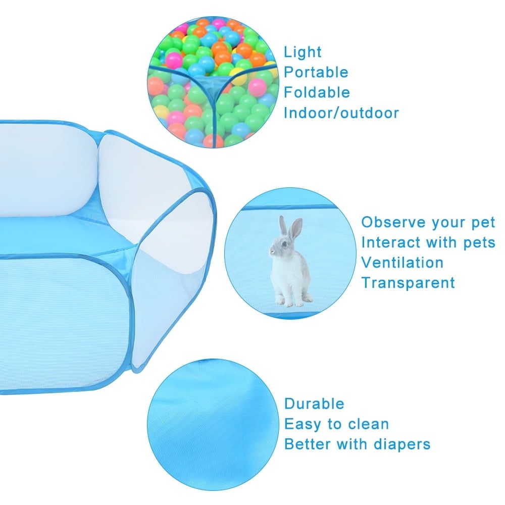Playpen for Small Animals, Foldable Cat Cage Tent with Zipper Cover, Portable Waterproof Pop-Up Play Yard Fence