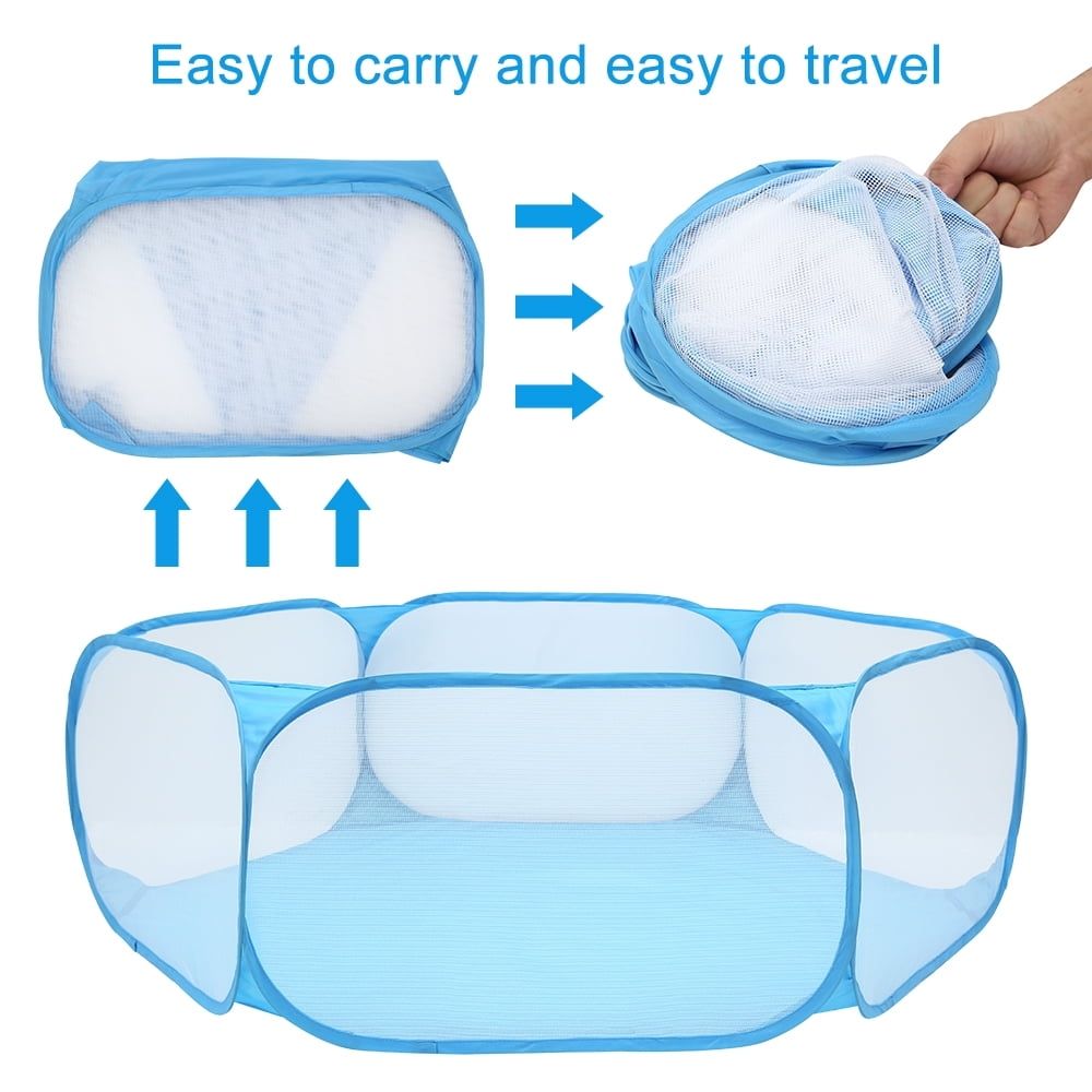 Playpen for Small Animals, Foldable Cat Cage Tent with Zipper Cover, Portable Waterproof Pop-Up Play Yard Fence
