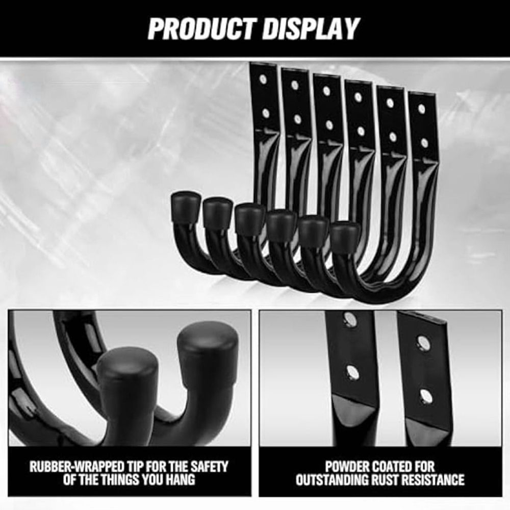 12-Piece Heavy Duty Metal Wall Mount J-Hooks for Bike and Tool Storage