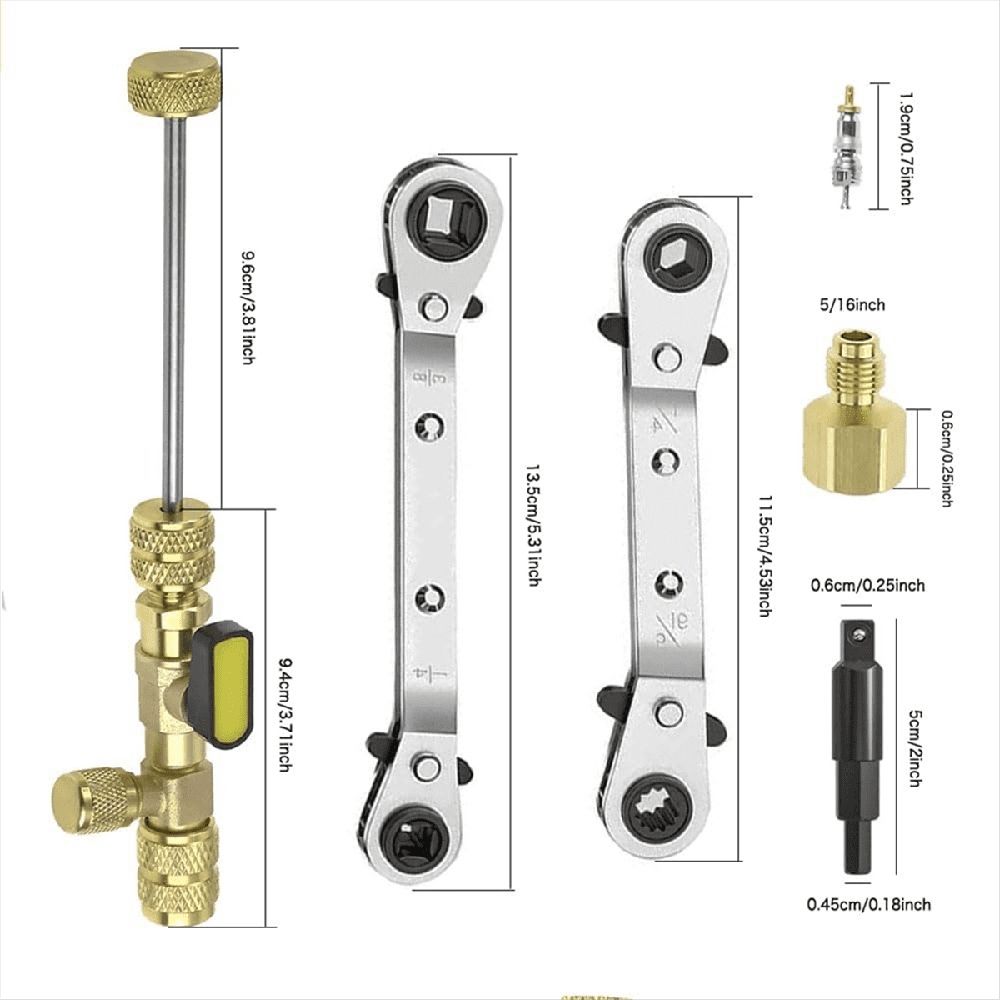 Valve Core Remover Installer Tool&HVAC Service Wrench Set, Refrigeration with Bit Adapters,10Pcs