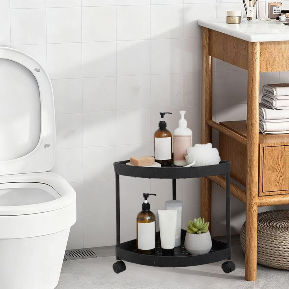 Freestanding Corner Storage Rack for Bathroom Toiletries - Plastic Shelf Organizer for Living Room, Bedroom, or Kitchen - Space Saving Side Table, 1 Pack