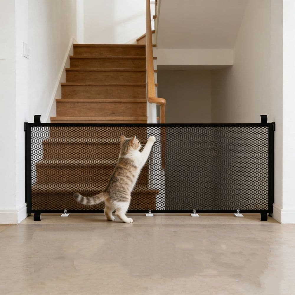 Pet Safety Gate No Drilling Required Freestanding Indoor Barrier Black