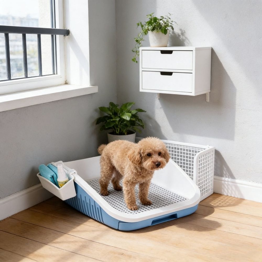 Dog Toilet with Drawer - Potty Box for Small Medium Dogs, Plastic Litter Tray with Low Entry, Easy Clean Indoor Pet Toilet Training System for Home Balcony Bathroom Use, Dog Potty Training Tray, Gray