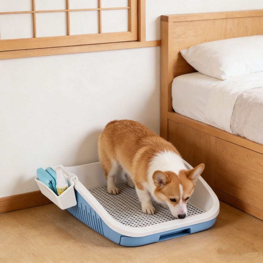 Dog Toilet with Drawer - Potty Box for Small Medium Dogs, Plastic Litter Tray with Low Entry, Easy Clean Indoor Pet Toilet Training System for Home Balcony Bathroom Use, Dog Potty Training Tray, Gray