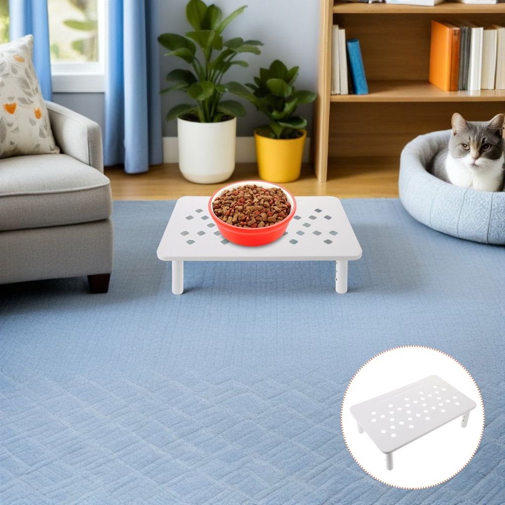 White Adjustable Pet Feeding Stand Table with Universal Fit for Cats and Small Pets