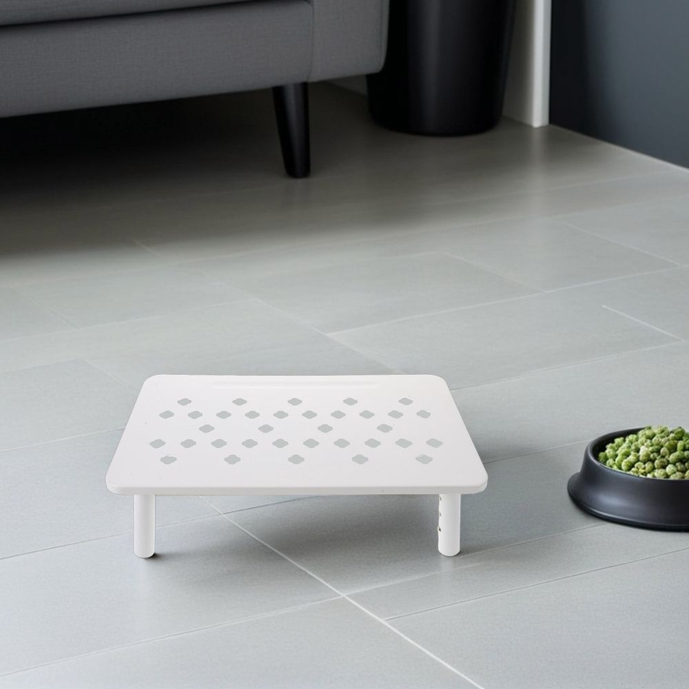White Adjustable Pet Feeding Stand Table with Universal Fit for Cats and Small Pets