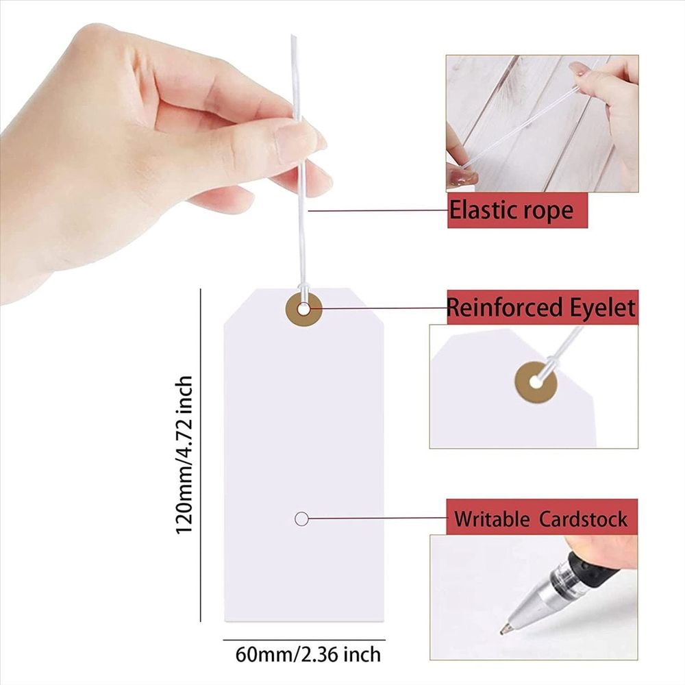 Reinforcing Paper Tag with String Attached,200 Pcs Paper Hanging Tags with Elastic Rope Attached