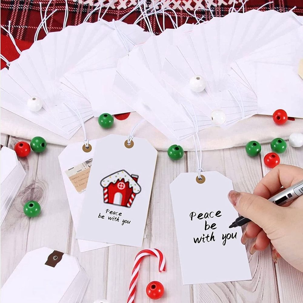 Reinforcing Paper Tag with String Attached,200 Pcs Paper Hanging Tags with Elastic Rope Attached