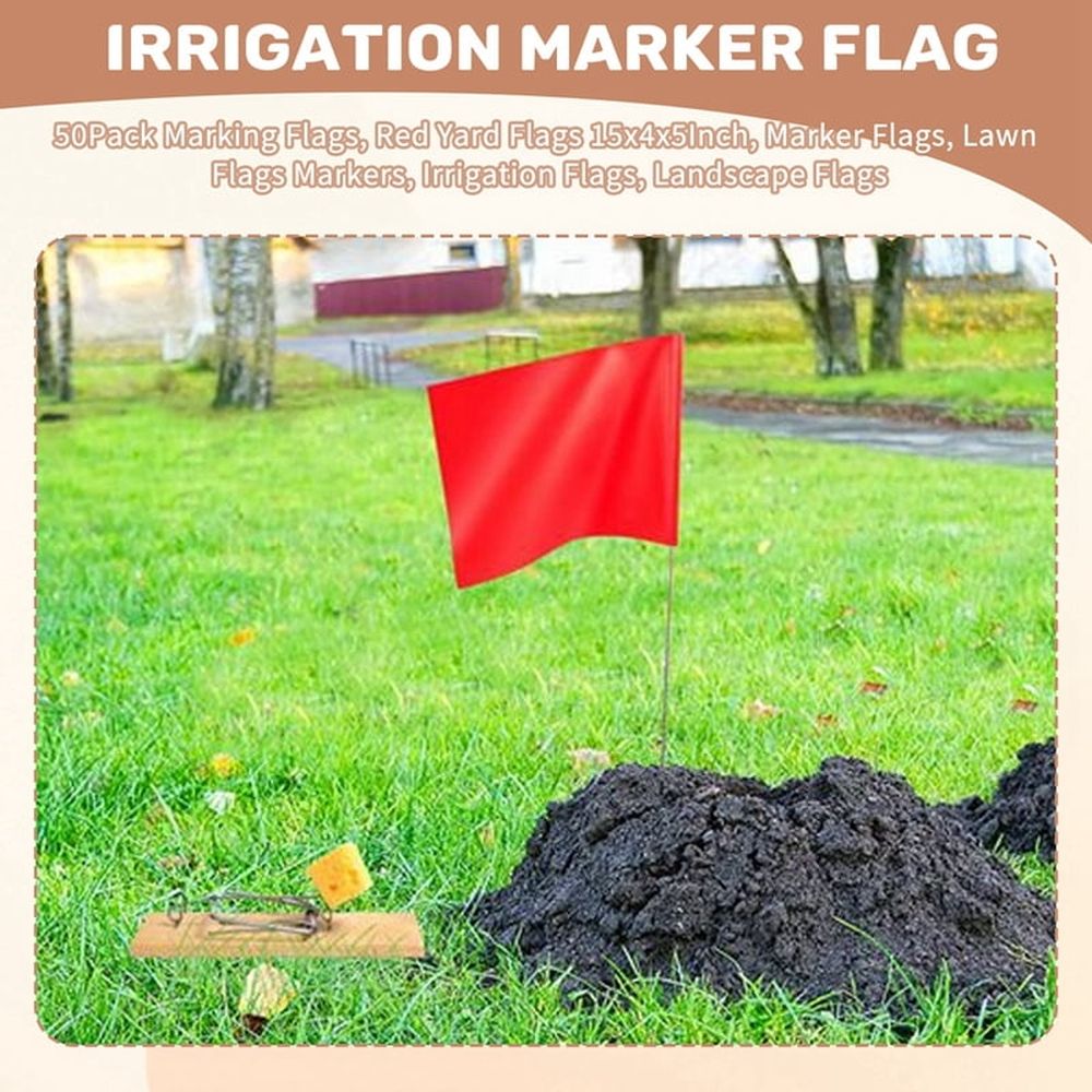 50Pack Marking Flags, Red Yard Flags 15x4x5Inch, Marker Lawn Markers, Irrigation Landscape