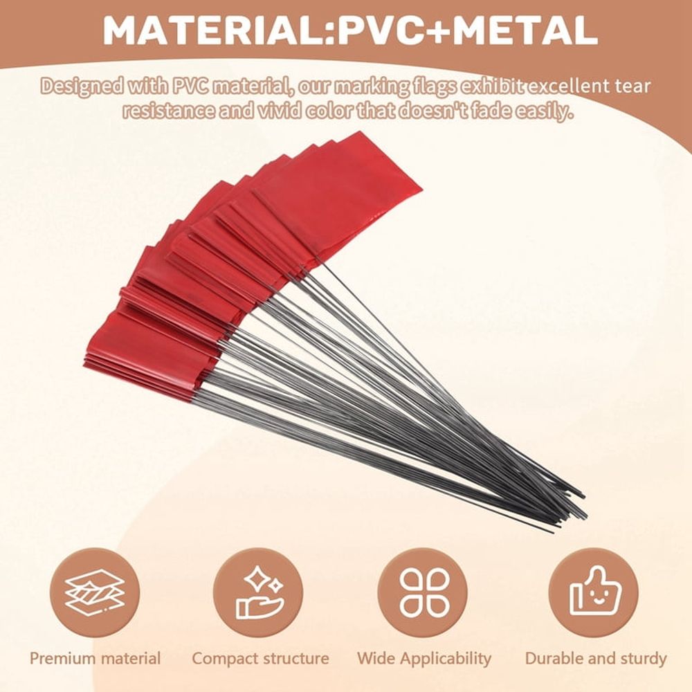 50Pack Marking Flags, Red Yard Flags 15x4x5Inch, Marker Lawn Markers, Irrigation Landscape