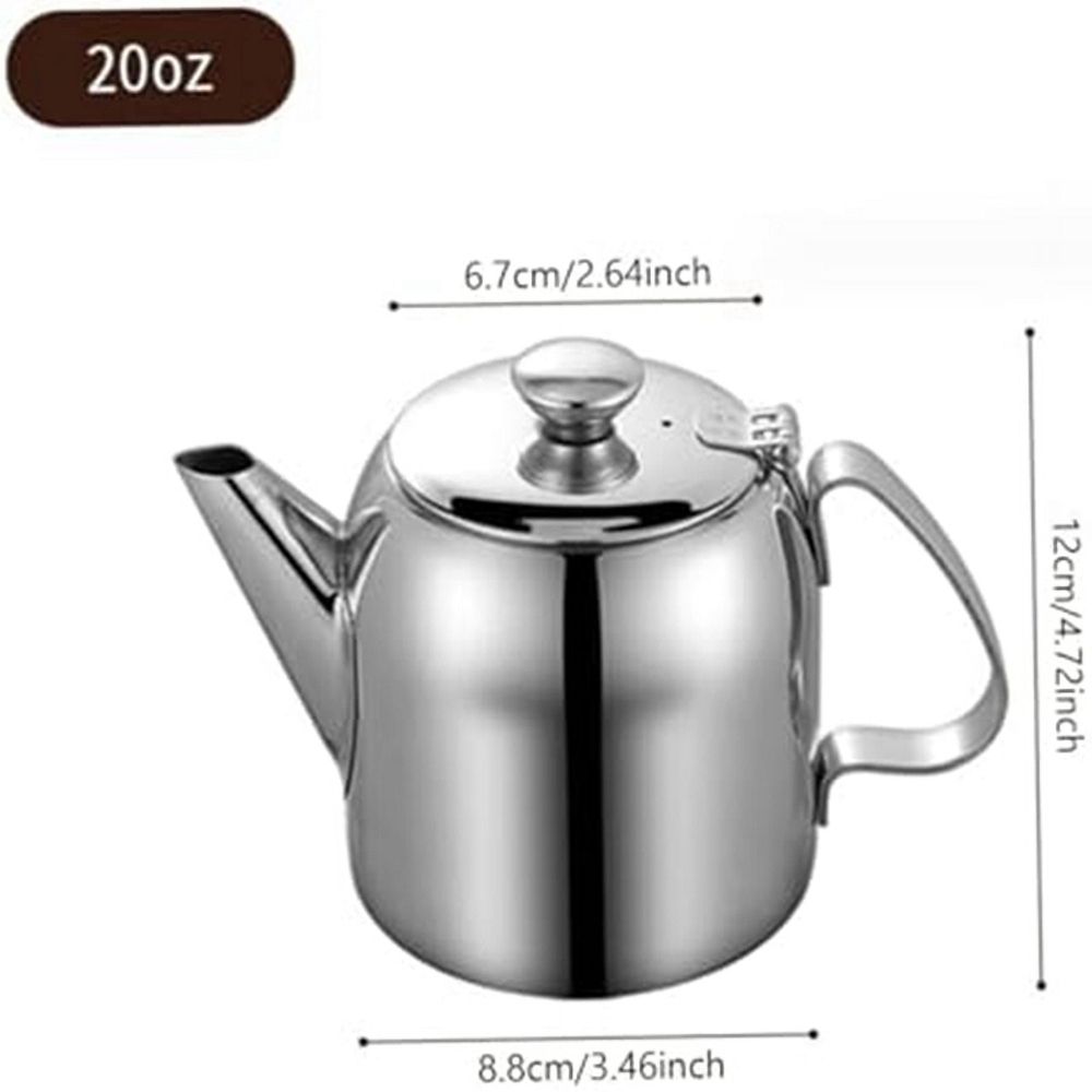 Stainless Steel Teapot 20 Oz Spill-Proof Metal Teapot with Short Straight Spout Cold Water Jug Coffee Kettle Tea Kettle