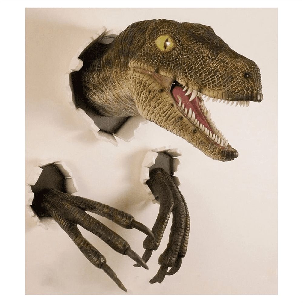 Velociraptor Statue Wall Resin Mount Dinosaur Head Sculpture Wall Hanging Ornament for Indoor and Outdoor Dinosaur