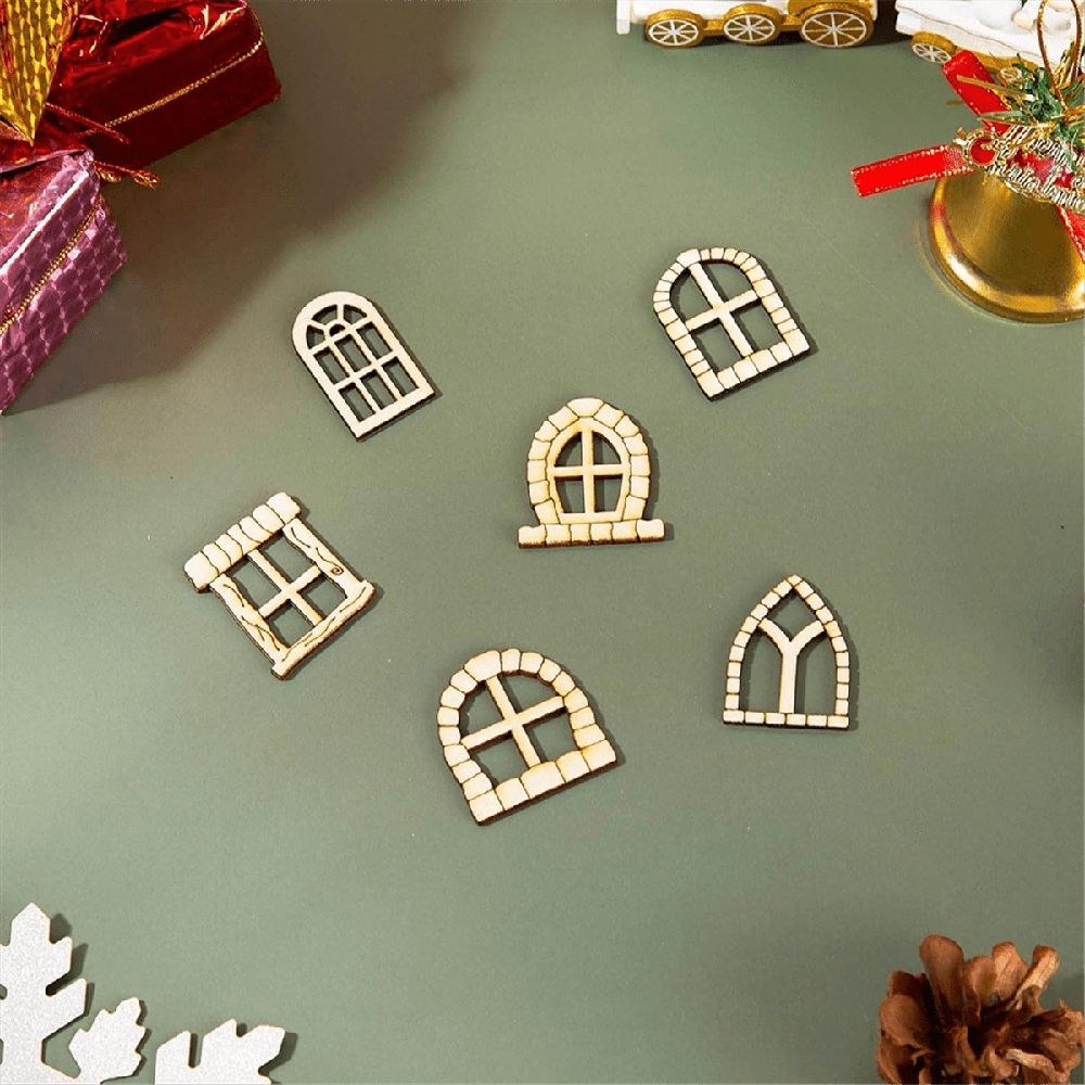 48 Pcs Fairy Door Wooden Garden Doors Craft Mini Window Fairy House Kit Unfinished Miniature Door Unpainted Fairy Window