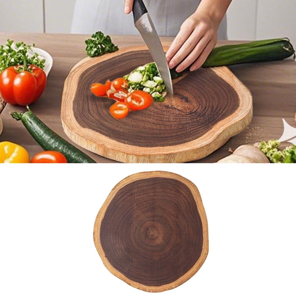 Round Wood Cutting Board - Thick Chopping Board with Juice Groove & Stable Base - Ideal for Charcuterie, Pizza, Vegetables & Meat - Beautiful Wooden Serving Board for Entertaining