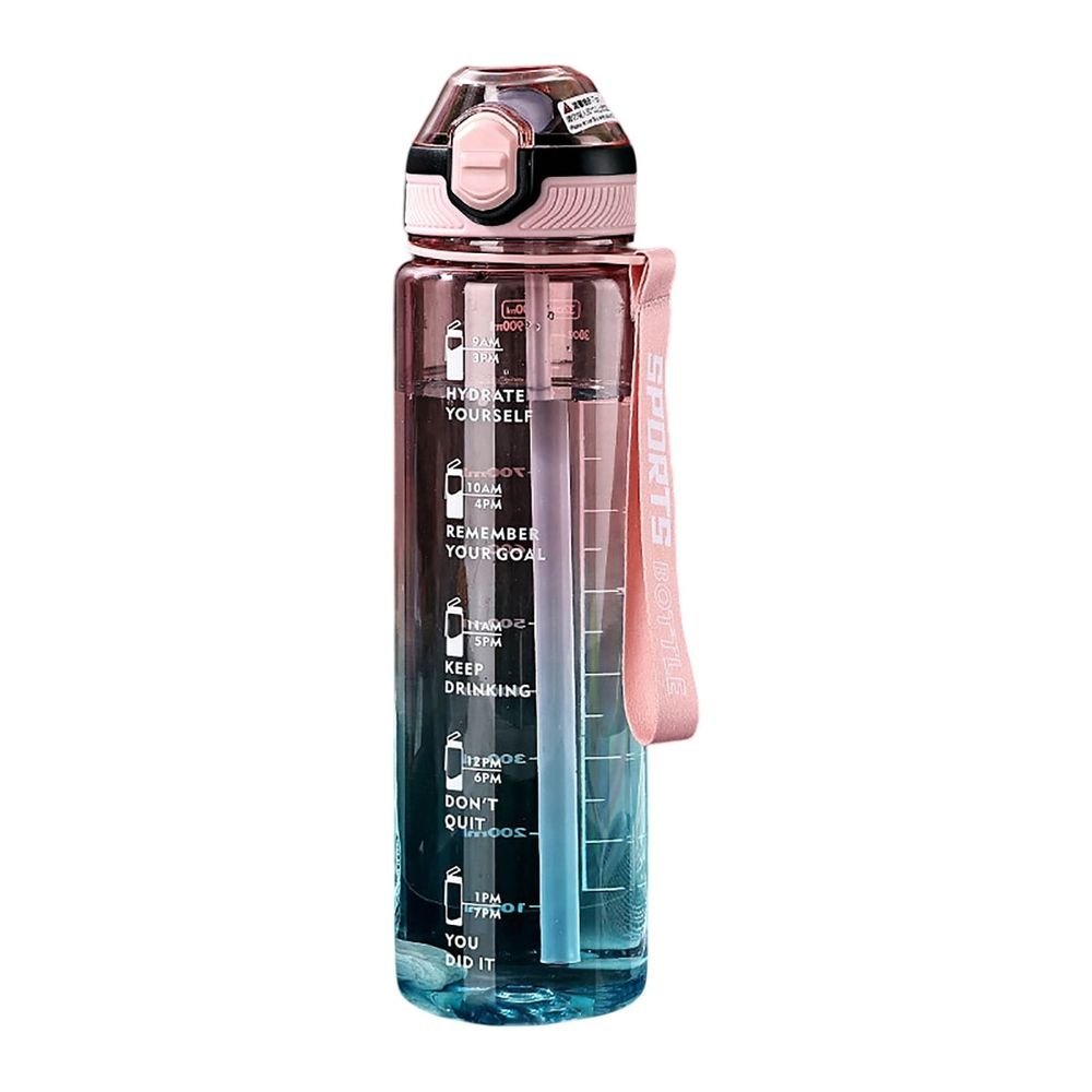 32oz Motivational Water Bottle with Time Marker - BPA Free Sports Bottle with Detachable Straw & Leakproof Lid - Gym, Running, Hiking Water Jug with Handle