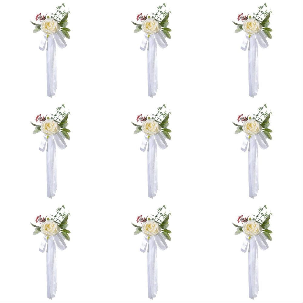 Wedding Aisle Decorations Artificial Flowers - Rose Chair Back Decor with Ribbons for Wedding Ceremony - Pew Flowers, Wedding Chair Decorations for Reception, Party & Photography Props