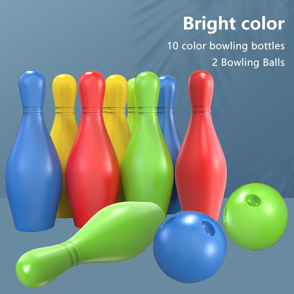 10-Pin Bowling Game Set with 2 Balls, Indoor Outdoor Backyard Sports Entertainment for Family Gathering Party, Multicolor