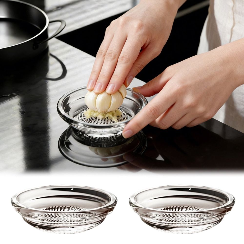 Garlic Grater Plate,Glass Ginger Shredder Dish with Peeler and Brush,Kitchen Zester Tool for Home Cooking and Baking Prep,3.86in,2 Pcs