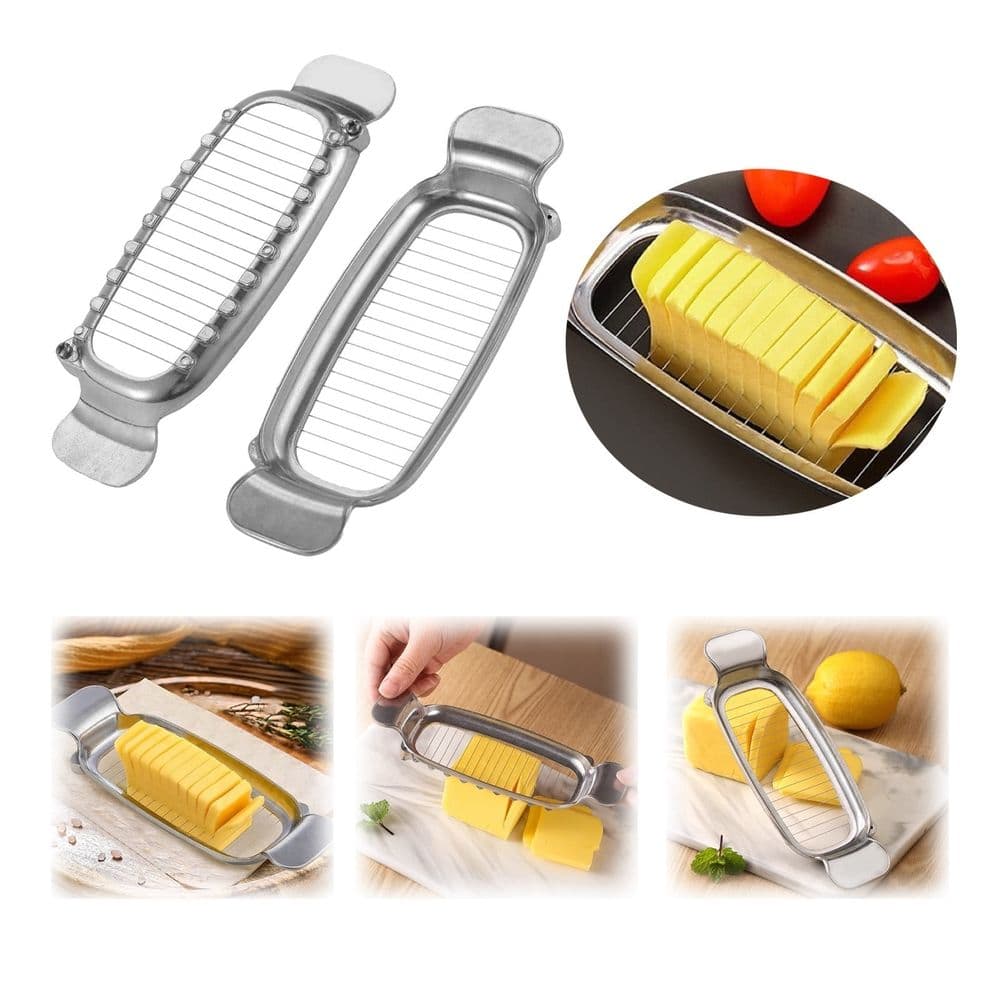 Stainless Steel Butter Slicer, Multipurpose Cheese Cutter with Ergonomic Double-Sided Grip, Precision Kitchen Tool for Block Butter and Soft Foods, 7.7in
