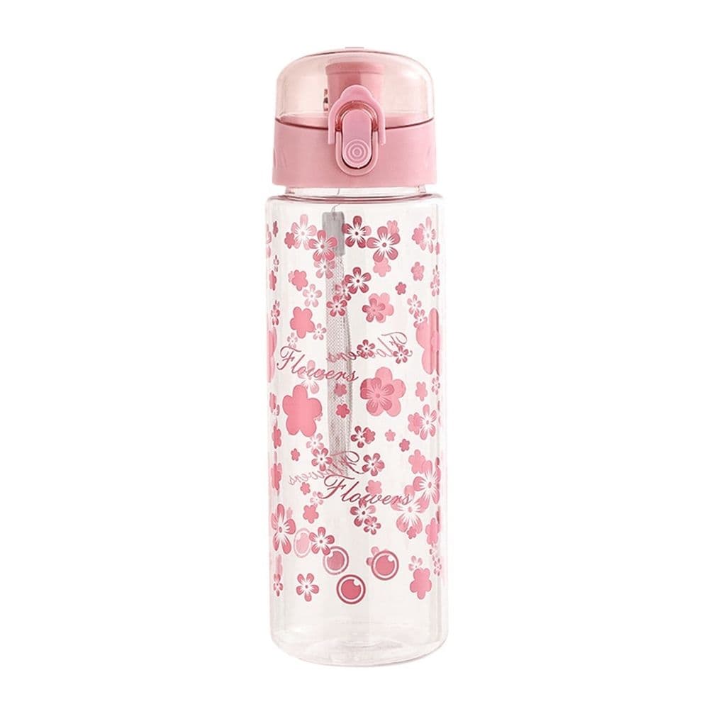 Flower Water Bottle 600ml,Transparent Sports Cup with Straw,Leakproof Lightweight Portable Hydration Bottle for Gym School Travel,Clear 9x2.8in